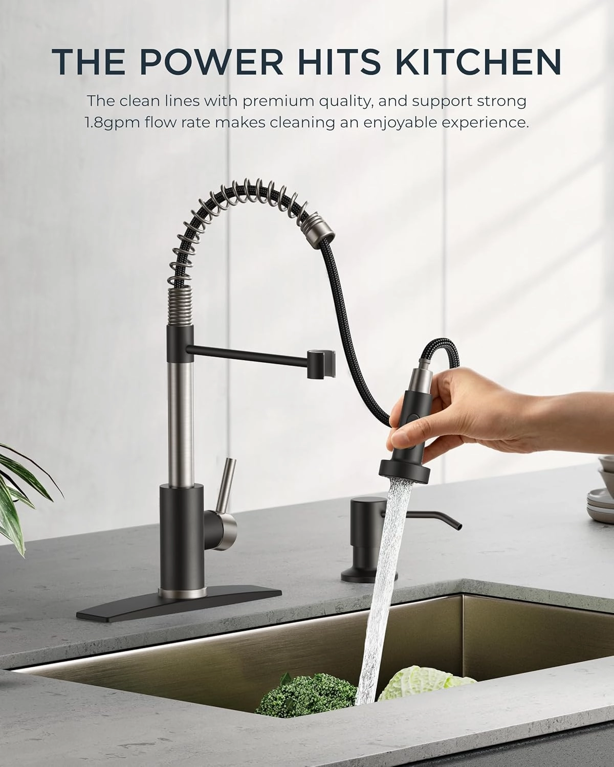 FORIOUS Kitchen Faucets with Pull Down Sprayer, Stainless Steel Commercial Single Handle Classic Spring Pull Out Sink Faucet for Farmhouse Camper Laundry Utility Room, Black Brushed