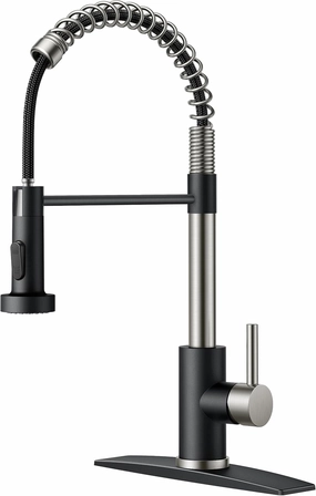FORIOUS Kitchen Faucets with Pull Down Sprayer, Stainless Steel Commercial Single Handle Classic Spring Pull Out Sink Faucet for Farmhouse Camper Laundry Utility Room, Black Brushed