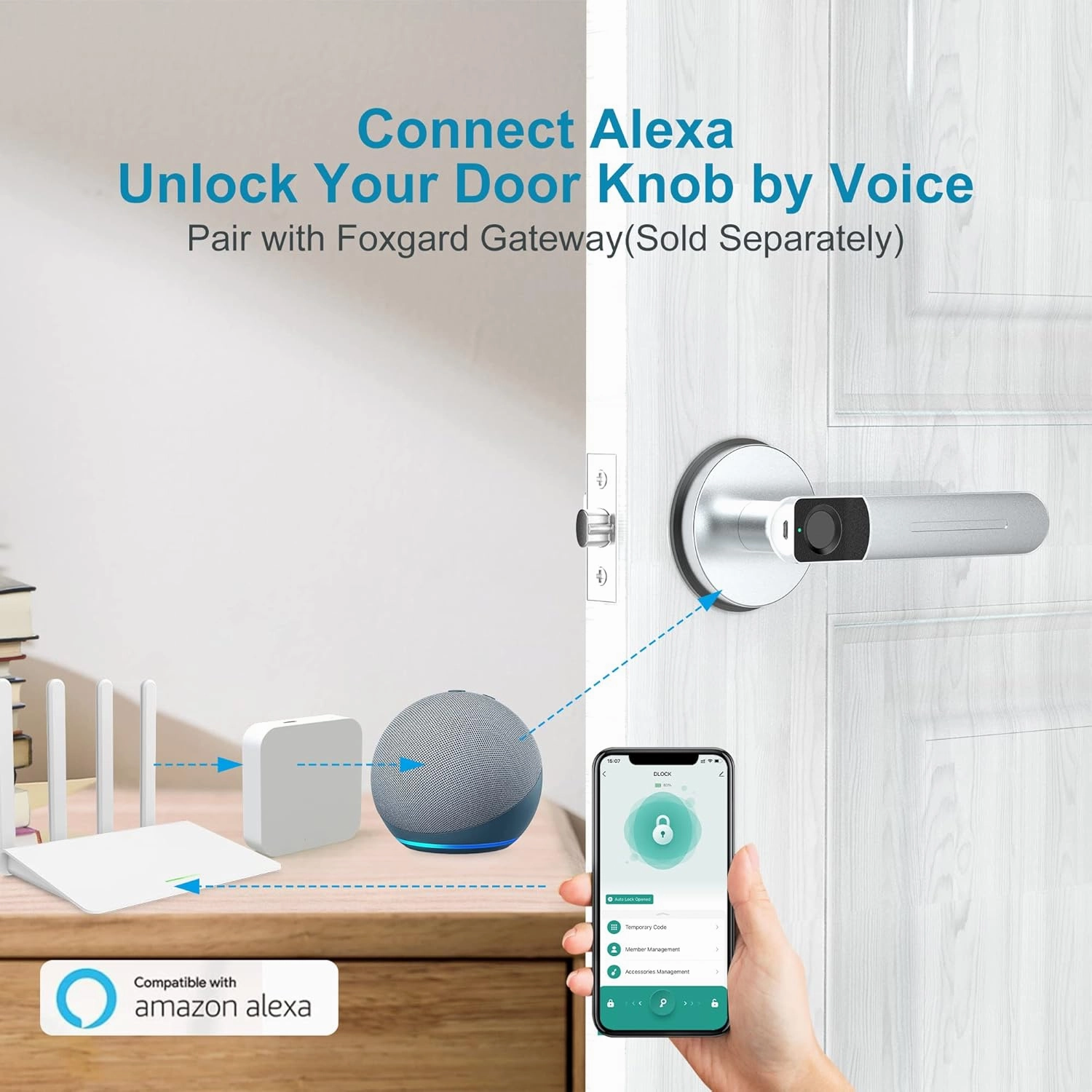 Foxgard Smart Fingerprint Door Lock Biometric Door Lock with Smart APP Fingerprint Door Knob Remote Control with APP Smart Door Knob for Home/Bedroom/Office/Apartment/Airbnb Silver