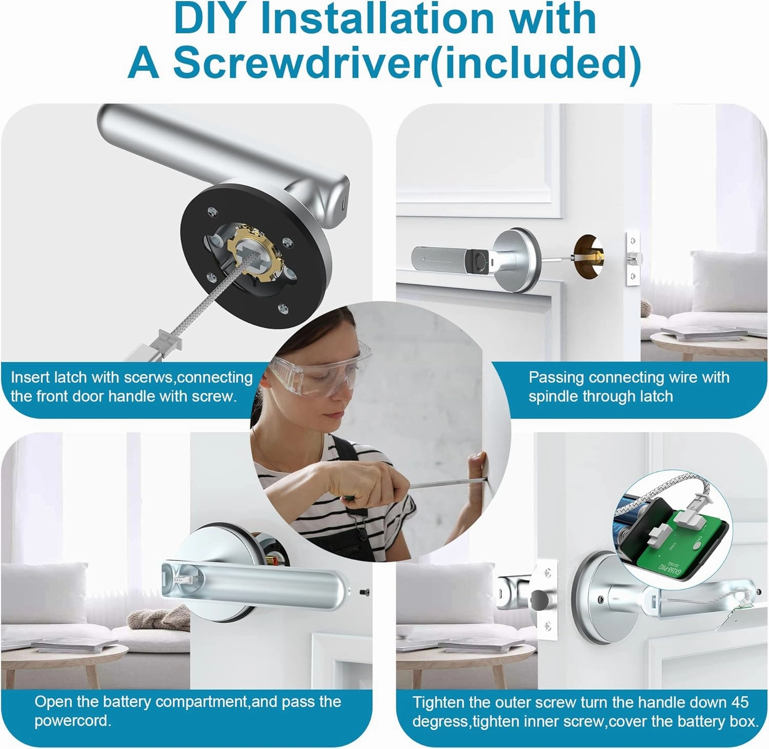Foxgard Smart Fingerprint Door Lock Biometric Door Lock with Smart APP Fingerprint Door Knob Remote Control with APP Smart Door Knob for Home/Bedroom/Office/Apartment/Airbnb Silver