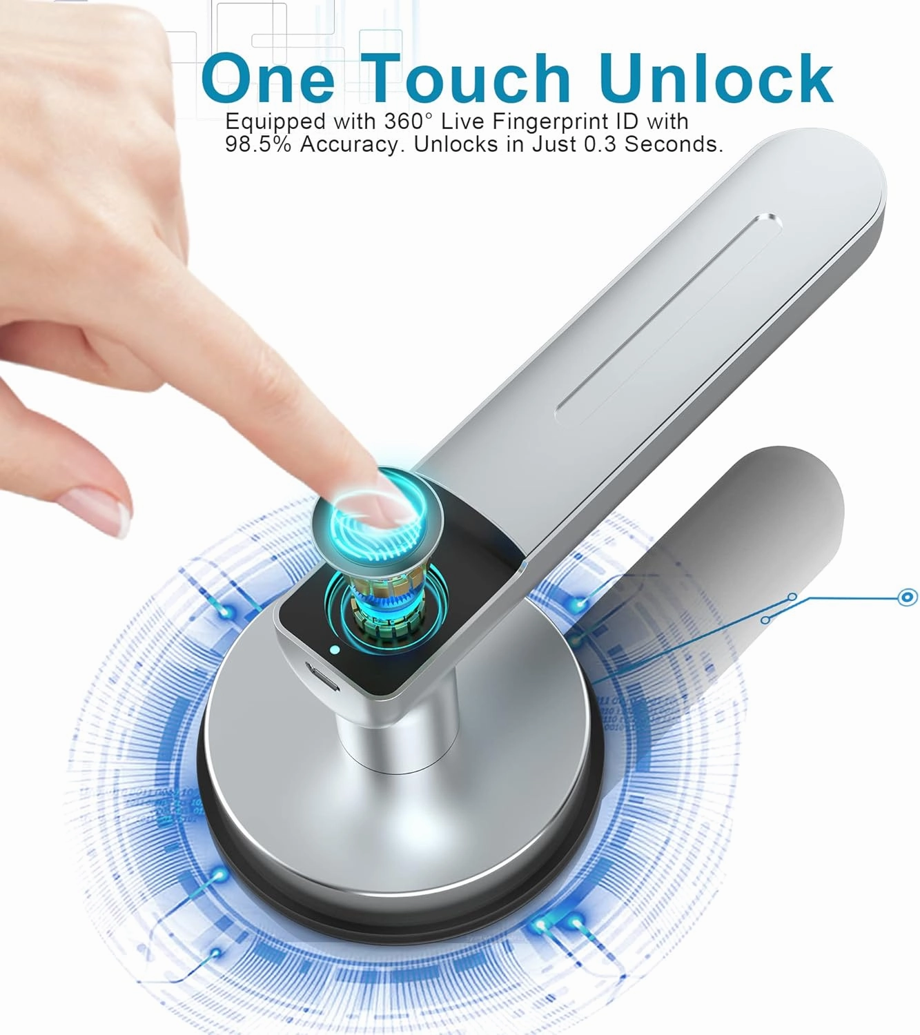 Foxgard Smart Fingerprint Door Lock Biometric Door Lock with Smart APP Fingerprint Door Knob Remote Control with APP Smart Door Knob for Home/Bedroom/Office/Apartment/Airbnb Silver