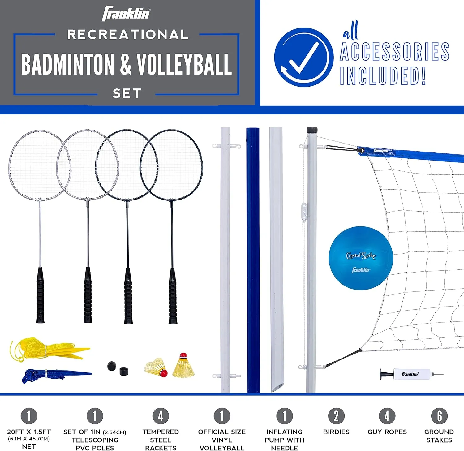 Franklin Sports Volleyball and Badminton Set