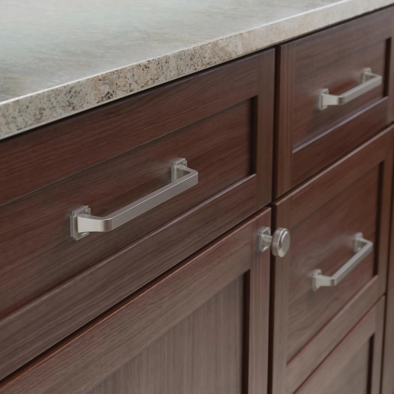 FRANKLIN BRASS Notched Backplate (10-Pack) Cabinet Handles 6-5/16" Hole Center | Satin Nickel Kitchen Pulls, Hardware for Dressers, Drawers, Furniture P40126C-SN-B