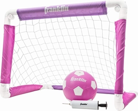 Franklin Sports Kids Soccer Goal with Ball and Pump – 24inch x 16inch Folding Goal – Great for Backyard or Indoor Play – Pink/Purple