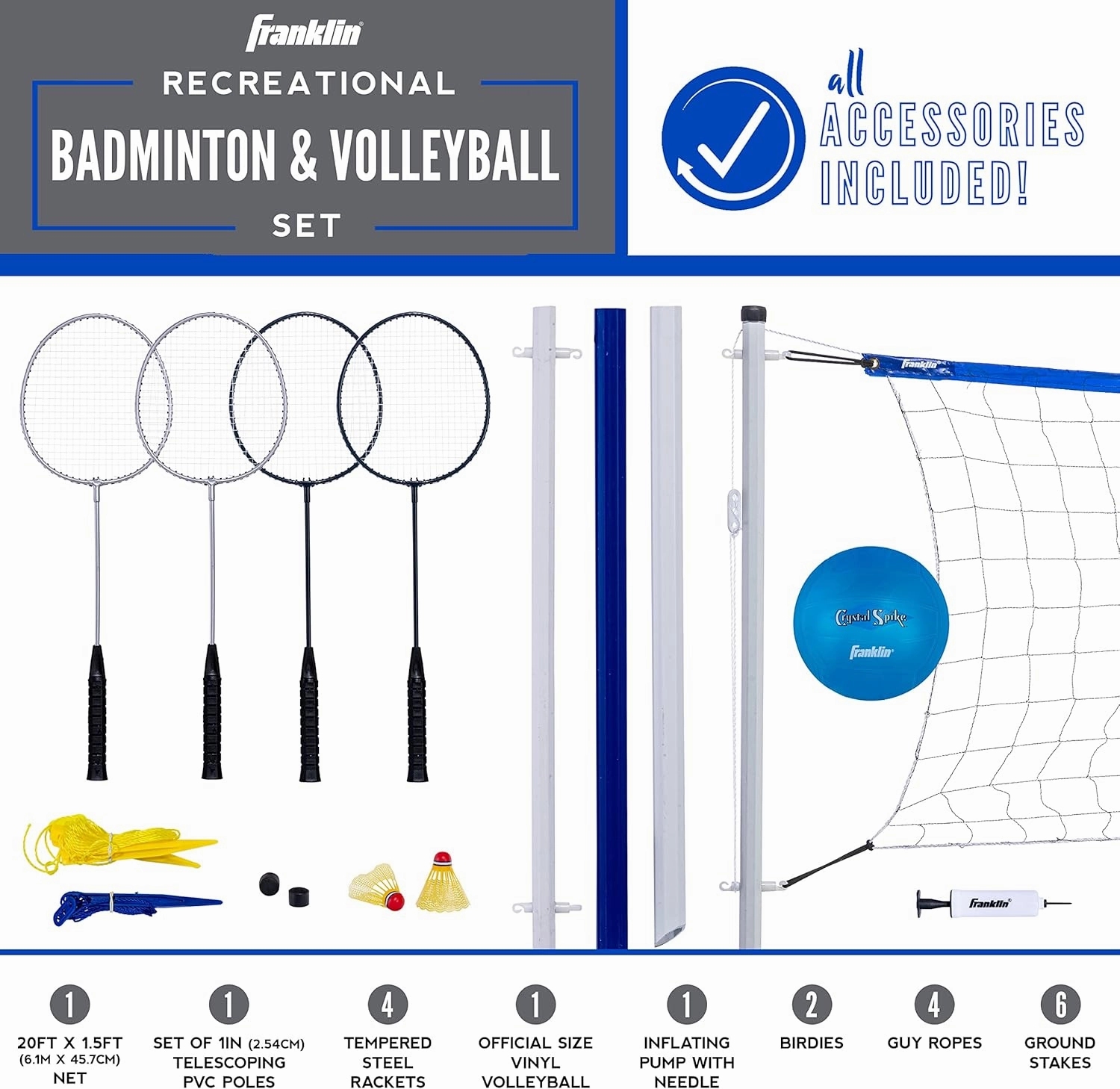 Franklin Sports Volleyball and Badminton Set