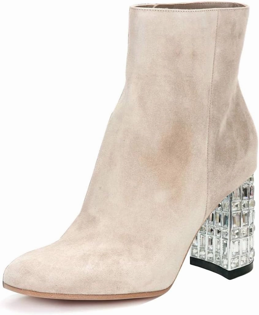 FSJ Women Almond Toe Chunky Block High Heel Handmade Ankle Booties Elegant Ladies Casual Dress Daily Boots Size 4-15 US