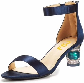FSJ Women Comfy Ankle Strap Zipper Medium Rhinestone Chunky Heels Peep Toe Pull On Classic Travel Sandals Size 4-15 M US