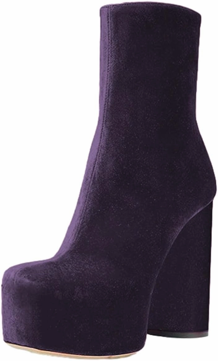 FSJ Women Gorgeous Platform Ankle Boots Closed Round Toe Chunky High Heel Pull On Shoes Size 4-15 US