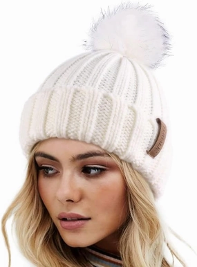 FURTALK Womens Winter Knitted Beanie Hat with Faux Fur Pom Warm Knit Skull Cap Beanie for Women