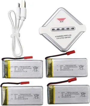 Fytoo Accessories 4PCS 3.7V 1200mah Lithium Battery with 4 in 1 Charger for SP650 Aerial Drone Spare Parts Remote Control Helicopter Battery