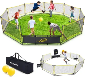 Gaga Ball Pit Portable: 15FT 3in1 Gaga Pit with Basketball Hoop and Soccer Goals - Play System for Kids 4 to 12 Years Old Indoor Outdoor for Backyard School Camp Activities