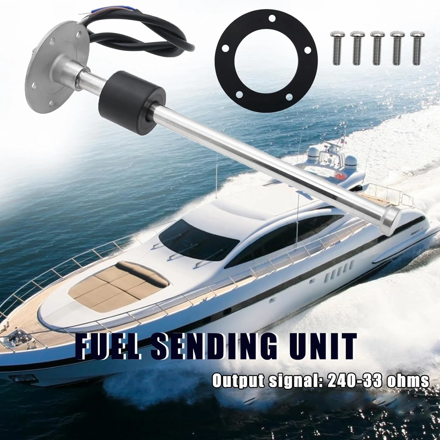 Geloo 240-33 Ohms Marine Fuel Sending Unit - Stainless Steel Gas Sender Level Gauge Sensor for Boats - 5 Hole Lever Unit for Fuel & Water Gauges - 9"(225mm)