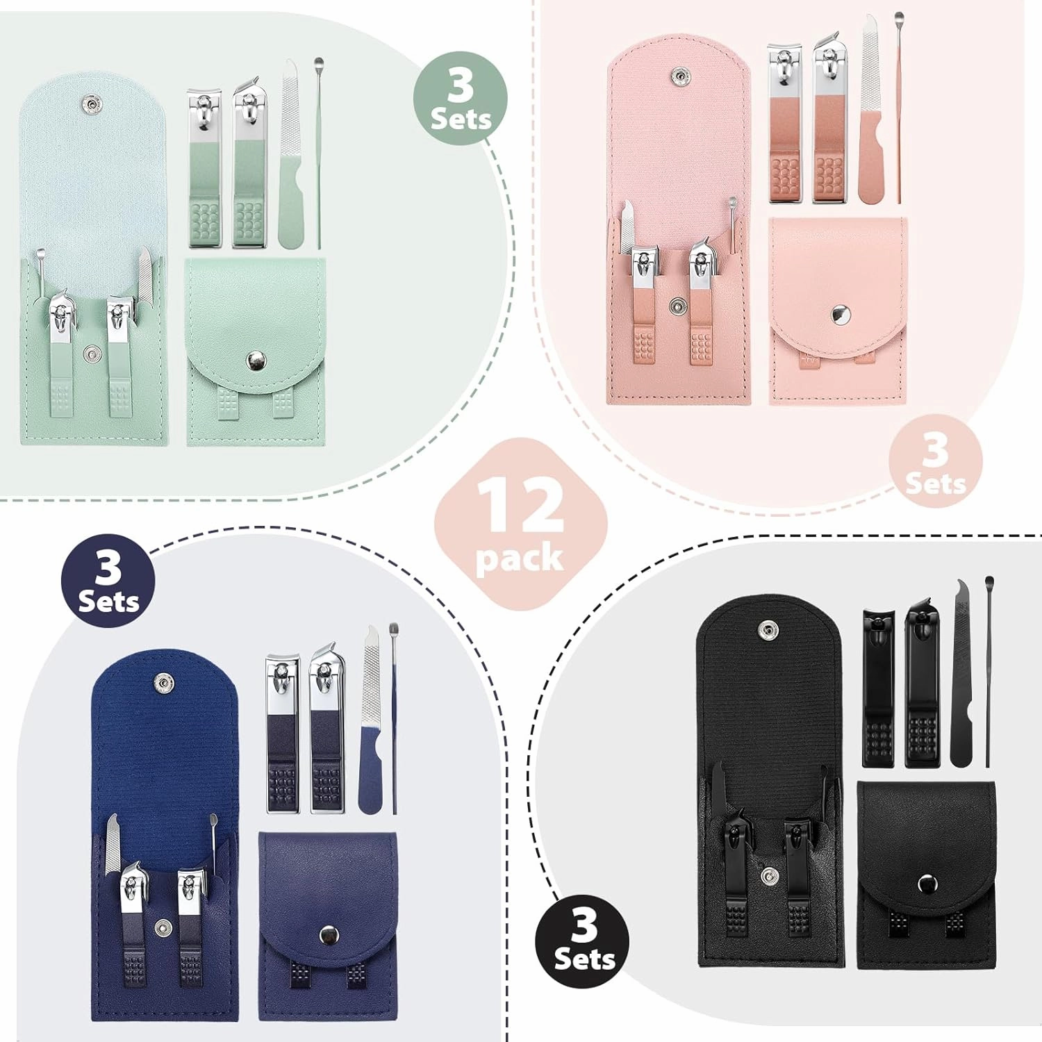 Geosar 12 Sets Manicure Set Nail Clippers Pedicure Kit Stainless Steel Professional Pedicure Set Grooming Kits Nail Care Tools with Luxurious Travel Case for Nail Care(Multi Colors)