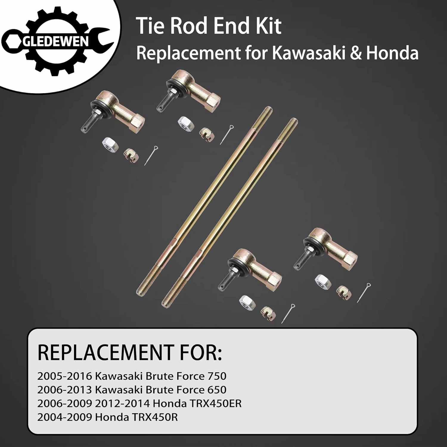 Gledewen Tie Rod End Kit, Compatible with 2005-2016 Kawasaki Brute Force 750,06-13 Kawasaki Brute Force 650,06-14 Honda TRX450ER,04-09 Honda TRX450R Ball Joint ATV UTV Accessories