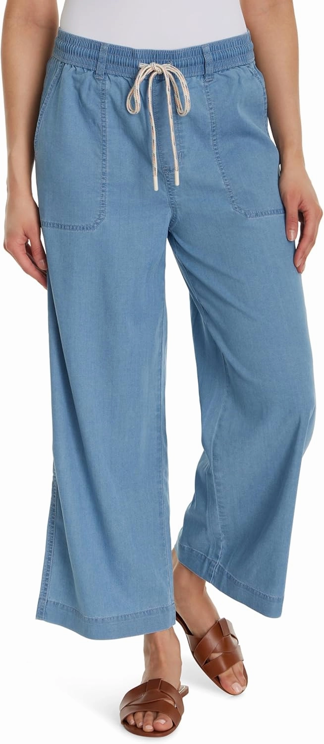 Gloria Vanderbilt Women's Soft Drape Drawstring Pull on Wide Leg Crop Standard