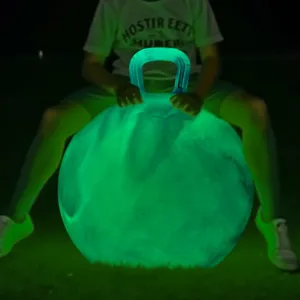 Glow-in-The-Dark Light Up Hopper Ball for Kids, 18 Inch Bouncy Ball with Handle, Inflatable Night Glow Jumping Toy for Boys and Girls Aged 3-8, Indoor & Outdoor Play, Includes Pump