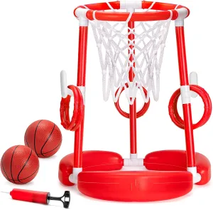 GMAOPHY Pool Basketball Hoop, 2-in-1 Poolside Floating Pool Basketball Game, Swimming Pool Games for Kids Adults Indoor Outdoor Play, Water Play Toy Family Party, Includes Hoop, Balls, Pump, Red