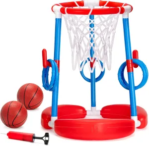 GMAOPHY Pool Basketball Hoop, 2-in-1 Poolside Floating Pool Basketball Game, Swimming Pool Games for Kids Adults Indoor Outdoor Play, Water Play Toy Family Party, Includes Hoop, Balls, Pump