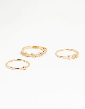 Gold Plated Bow & Mini Heart Stacking Rings 3-Pack