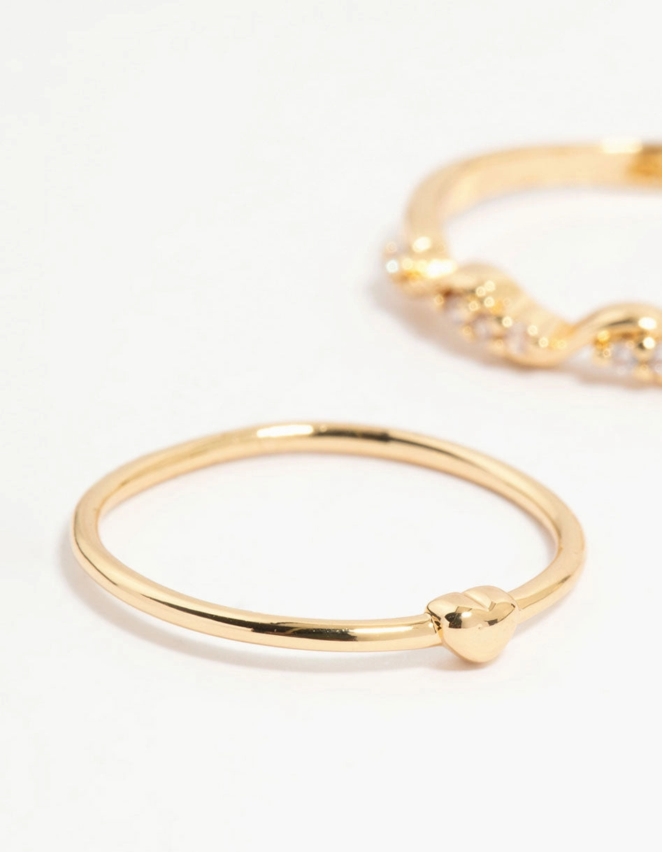 Gold Plated Bow & Mini Heart Stacking Rings 3-Pack