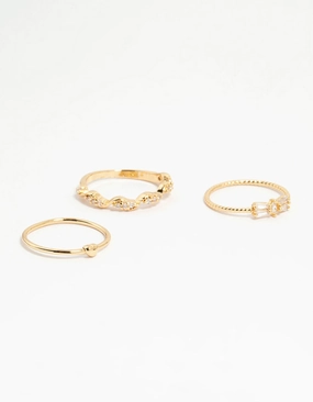Gold Plated Bow & Mini Heart Stacking Rings 3-Pack