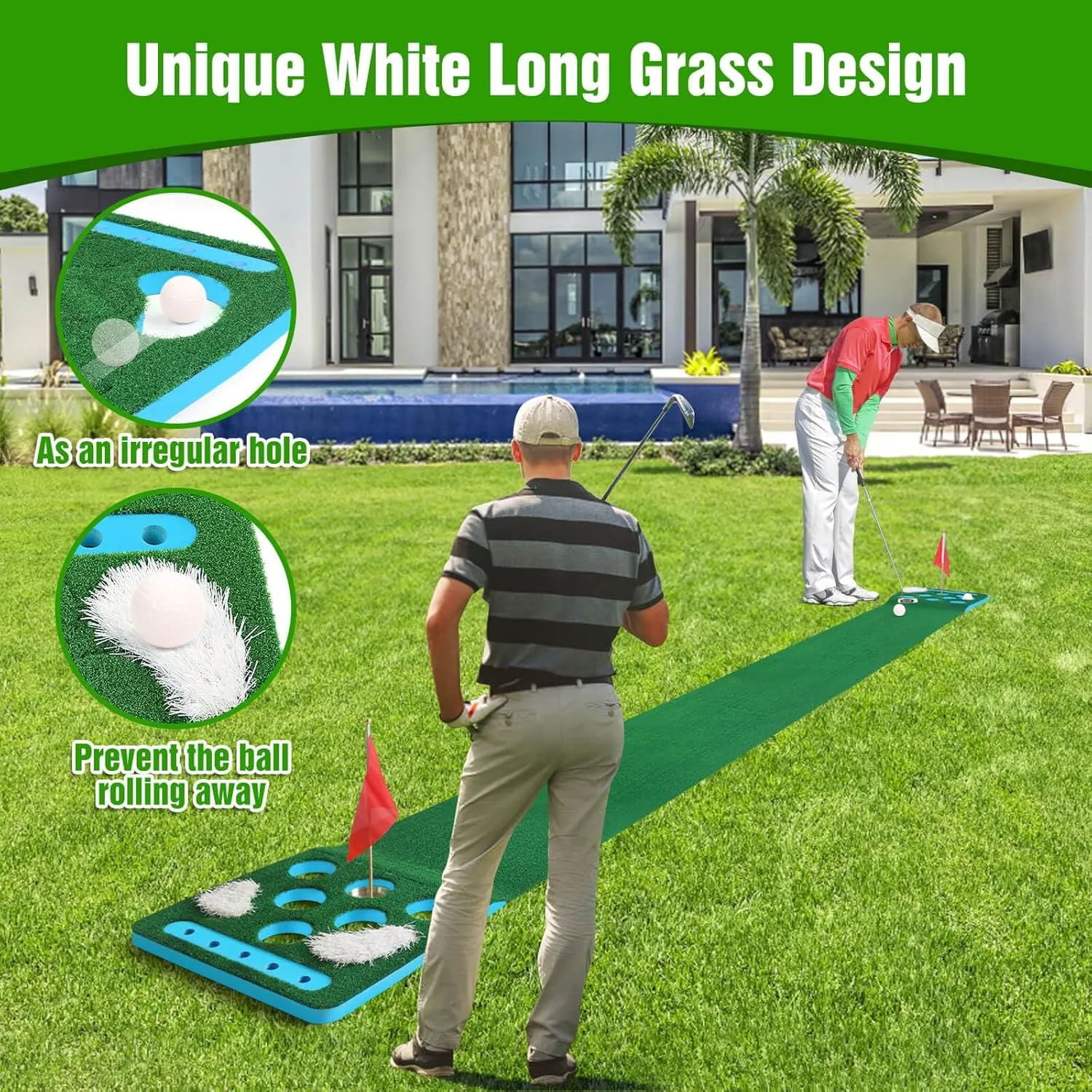 Golf Pong Game Set, Detachable Golf Pong Putting Mat with 4 Balls, 2 Cups & Flags, 1 Portable Bag, Putting Green for Indoor & Outdoor Party Game Use