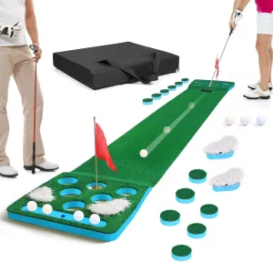 Golf Pong Game Set, Detachable Golf Pong Putting Mat with 4 Balls, 2 Cups & Flags, 1 Portable Bag, Putting Green for Indoor & Outdoor Party Game Use