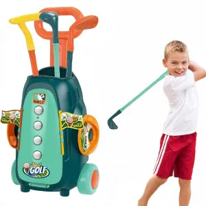 Golf Toy Kids Set - Children Minigolf Play Sport Game, Practice Indoor & Outdoor Activity, Girl & Boy 3 4 5 6 7 8 9 10 11 12 Year Old, Toddler Gift with Hole, Club, Ball, Trolley (Green)