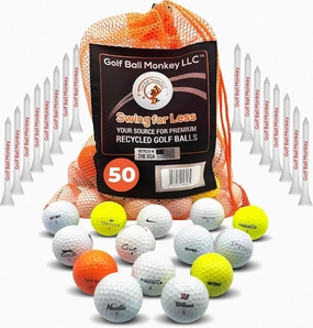 Golf Ball Monkey Cheap Golf Balls - Value Line Series Used Golf Balls Bulk with 15 Tees & Mesh Bag - 4A Near Mint Recycled Golf Balls Colored - Store Line Series Bulk Golf Balls Recycled for Men