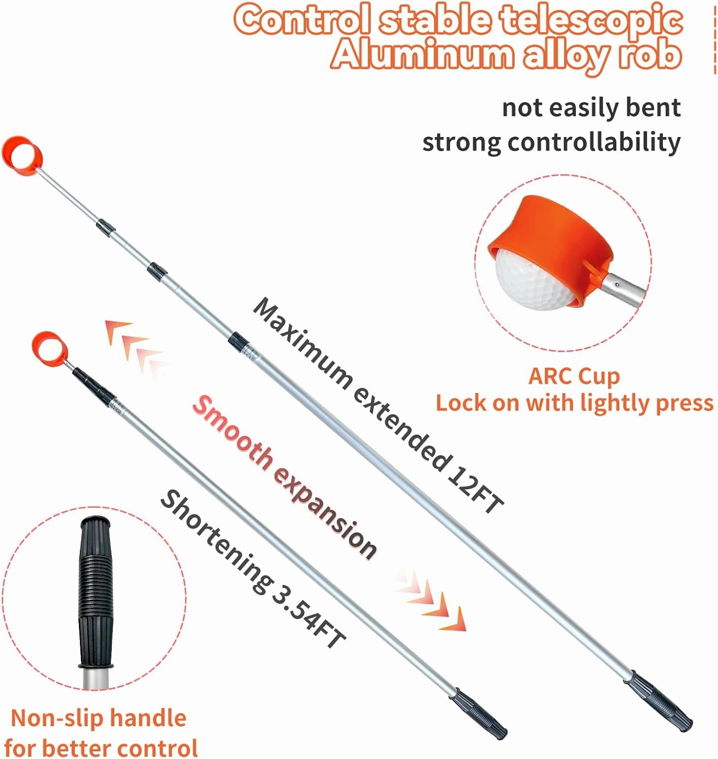 Golf Ball Retriever Telescopic, Golf Ball Grabber, Max 5.9/ 9/ 12/ 15Ft Lightweight Stainless/ Aluminum Alloy Ball Retriever Tool Golf for Water and Bushes, Golf Accessories Gifts for Men Women