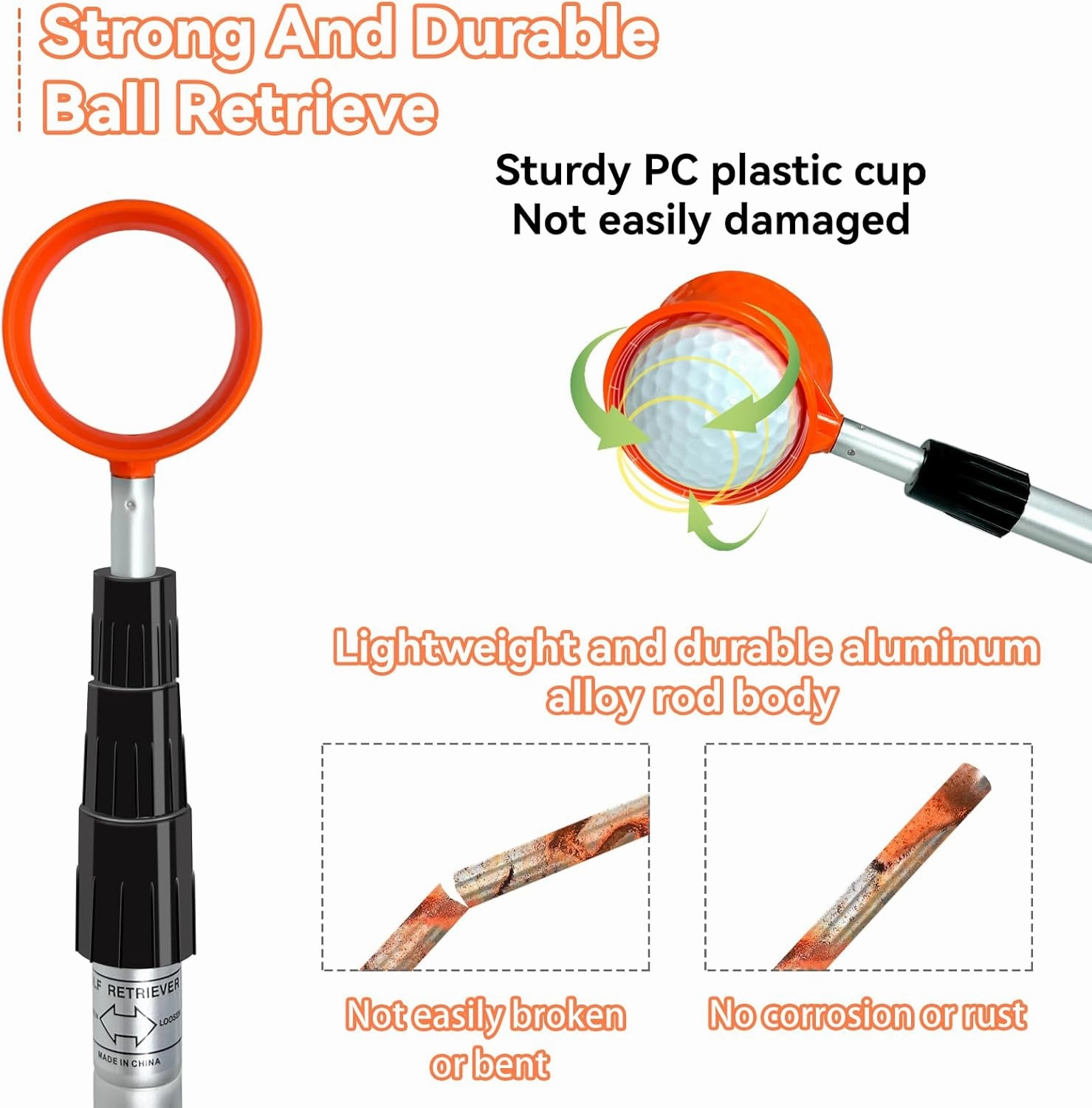Golf Ball Retriever Telescopic, Golf Ball Grabber, Max 5.9/ 9/ 12/ 15Ft Lightweight Stainless/ Aluminum Alloy Ball Retriever Tool Golf for Water and Bushes, Golf Accessories Gifts for Men Women
