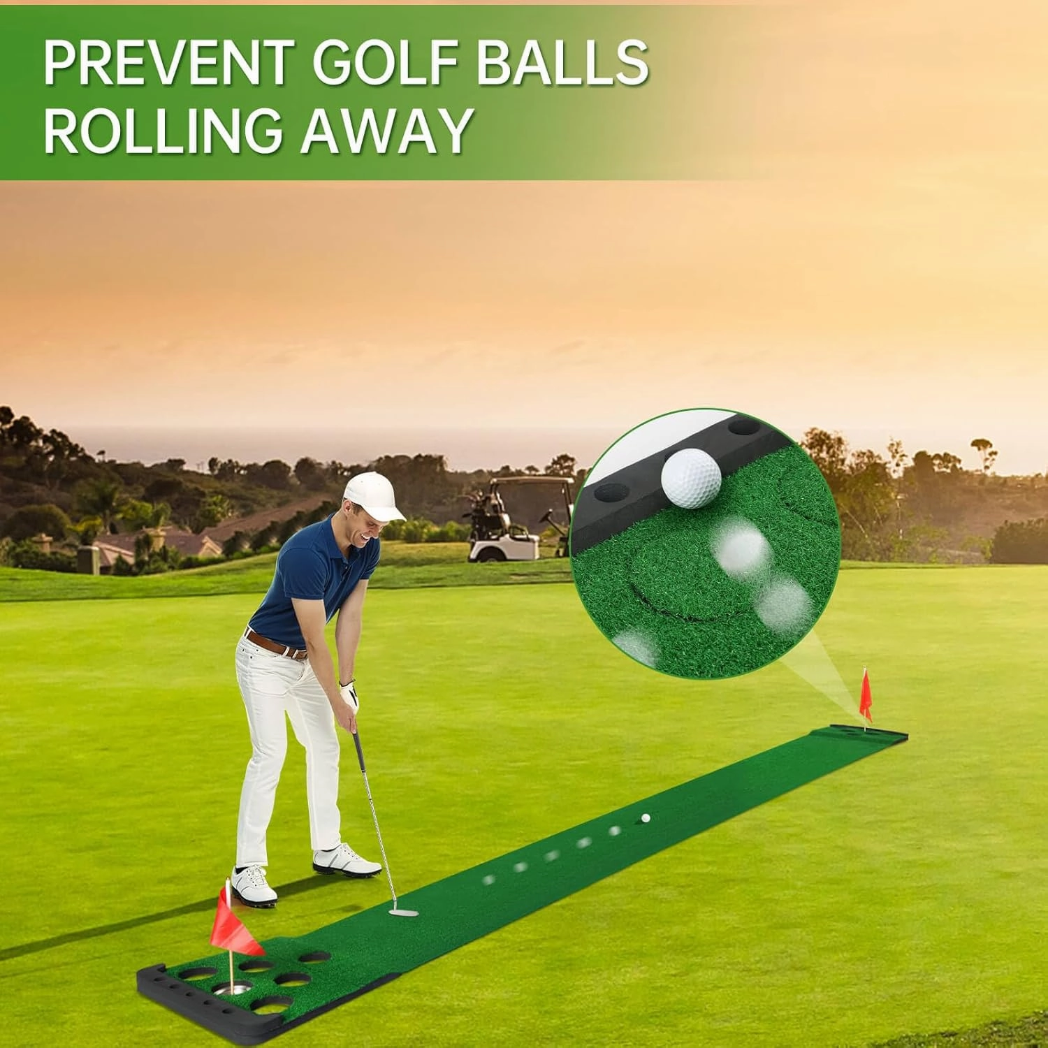 Golf Pong Putting Game Set with Front Border for Indoor & Outdoor, Golf Putting Green Mat Includes 4 Balls,1 Portable Bag,2 Flags and Cups, Practice Training Aid for Backyard, Party, Office