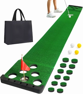 Golf Pong Putting Game Set with Front Border for Indoor & Outdoor, Golf Putting Green Mat Includes 4 Balls,1 Portable Bag,2 Flags and Cups, Practice Training Aid for Backyard, Party, Office