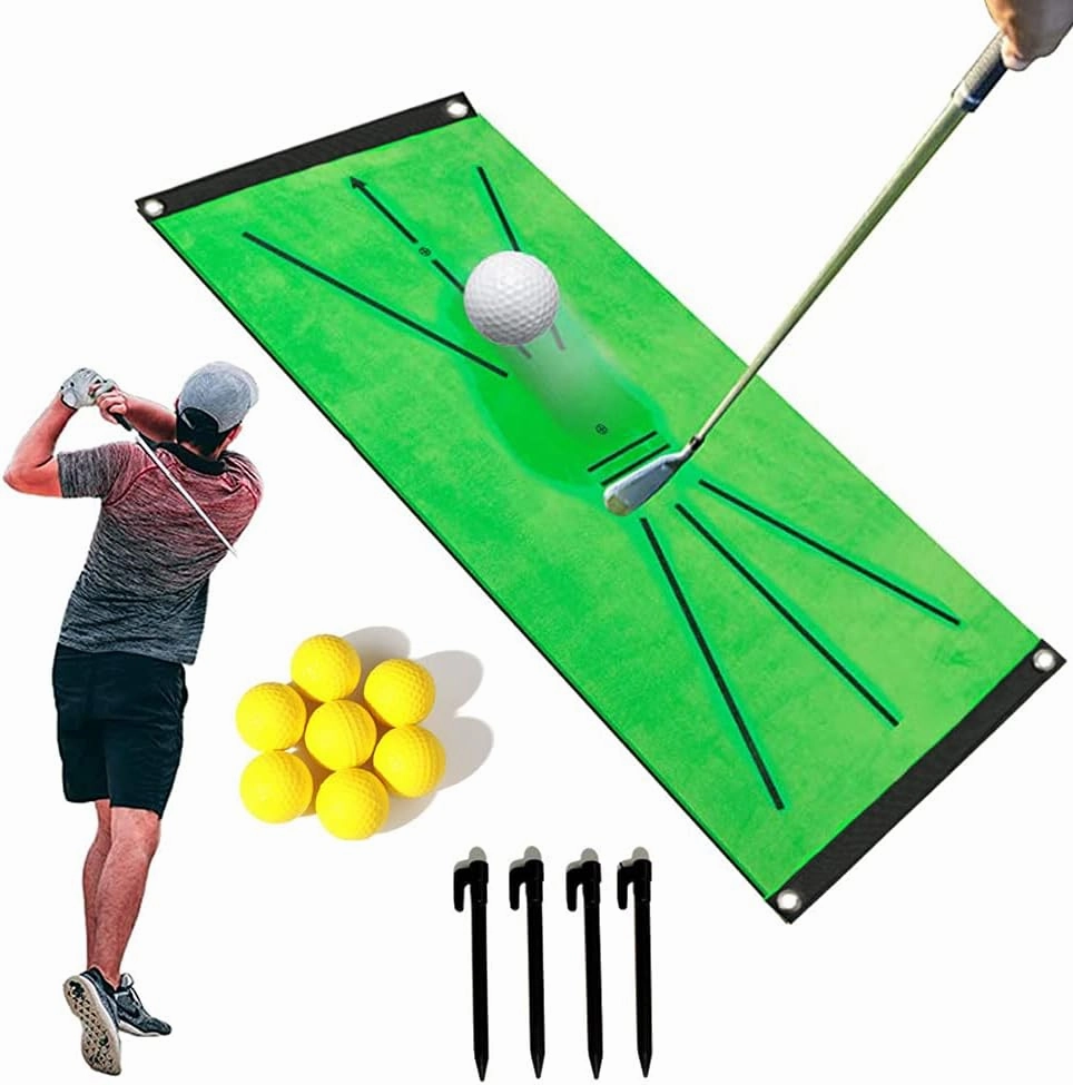 Golf Swing Mat,Golf Training Pad Golf Hitting Contact Track Detection Mat Golf Training Tools with 7 Foam Balls and 4 Ground Nails for Home Office Backyard,Garden,Courtyard
