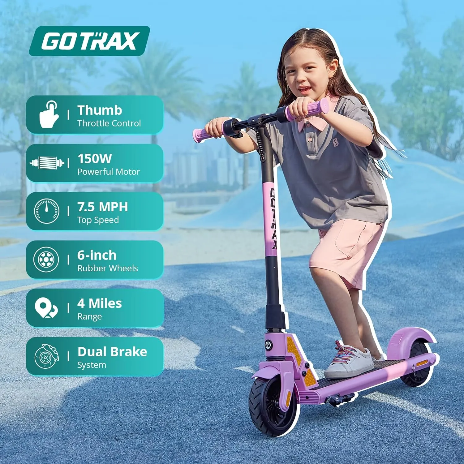 Gotrax GKS Electric Scooter for Kid, 6" Solid Wheels, Max 4 Miles and 7.5 Mph Speed Power by 150W Motor, UL2272 Safety Certification, Lightweight Electric Scooter for Boy Girl Ages 6-12