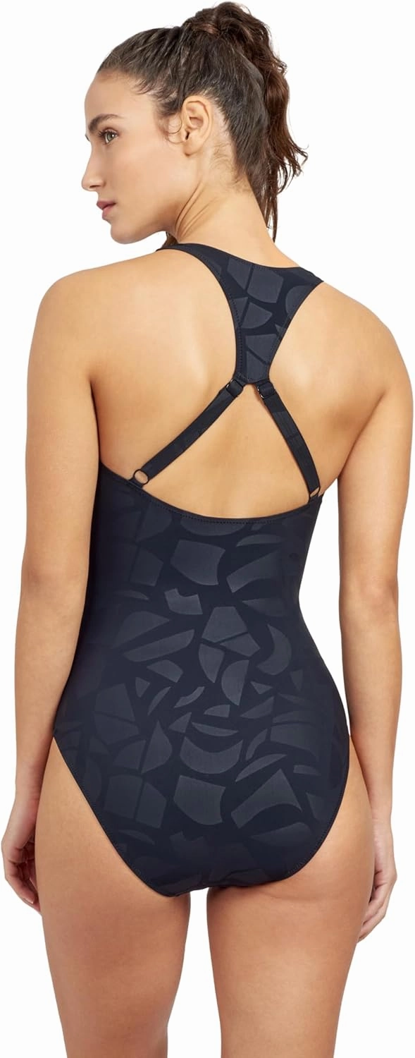 Gottex Women's Free Sport Geo Club Round Neck One Piece Swimsuit with Zip