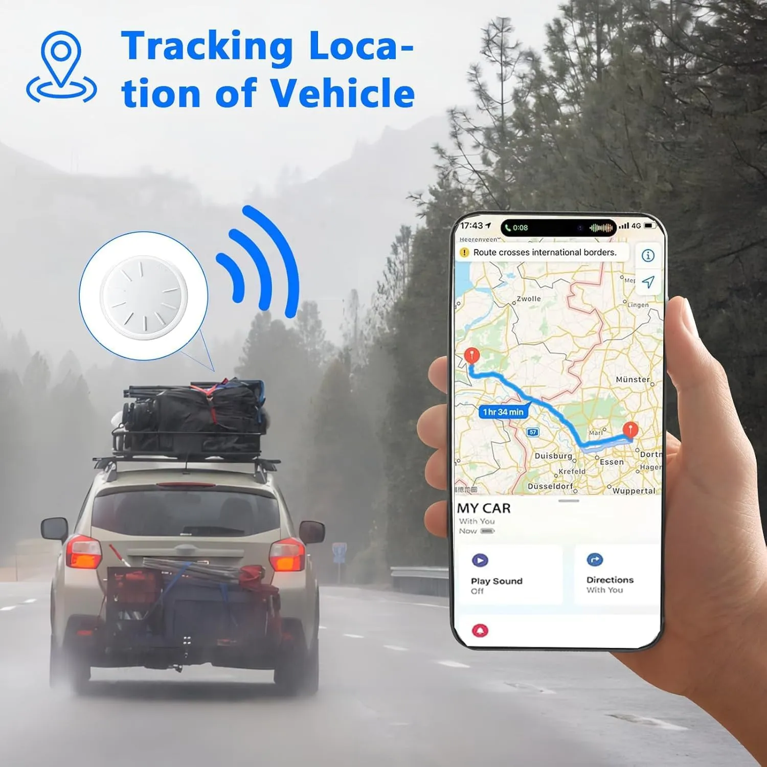 GPS Tracker for Car,Vehicle Tracker with Magnetic Case,Real Time Car Locator Full US Coverage,No Monthly Fee GPS Tracker Work with Apple Find My(iOS Only) for Car/Person/Pet/Items (Black,1PCS)