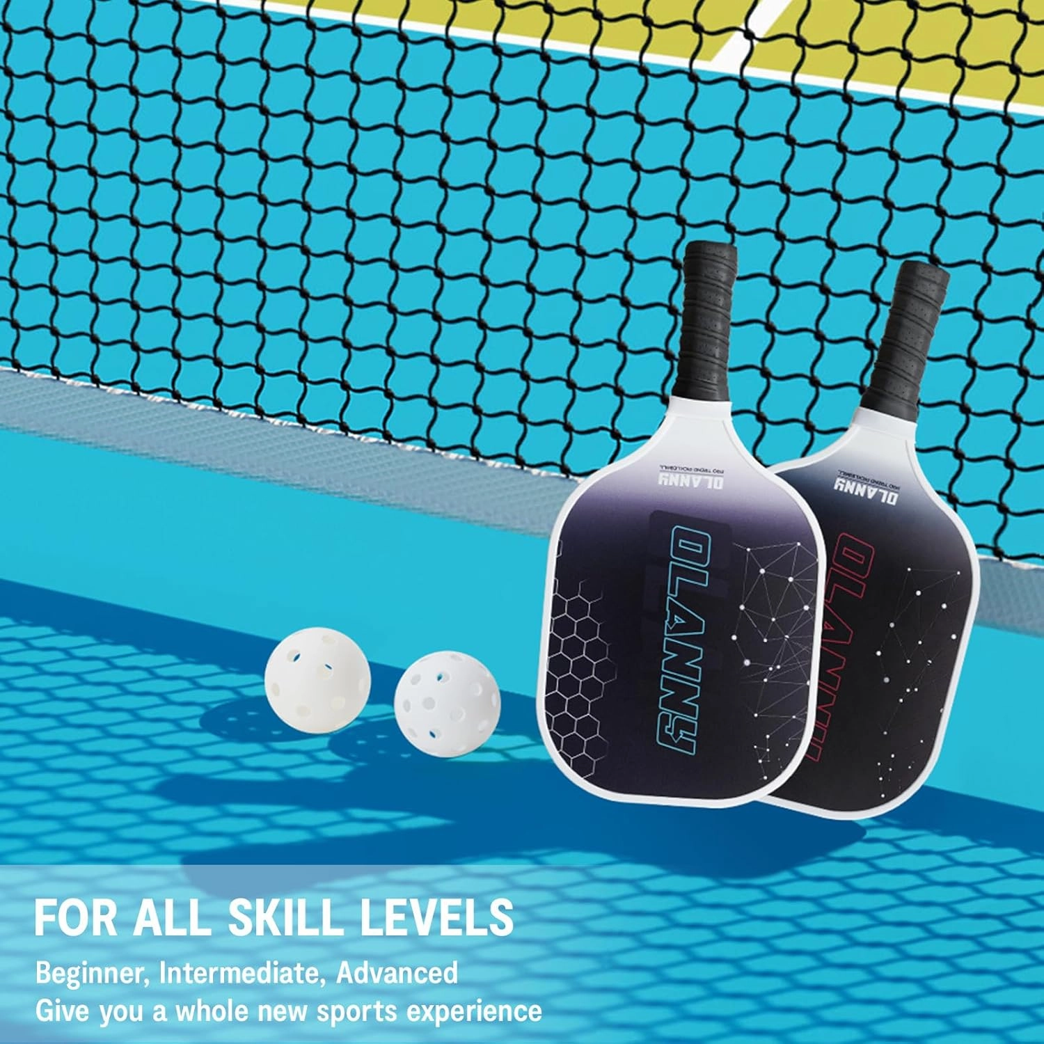 Graphite Pickleball Paddles Set- Premium Rackets Fiber Face & Polymer Honeycomb Core Pickleball Set Includes Pickleball Paddles   Pickleball Balls  Replacement Soft Grip   1 Bag