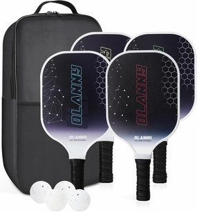 Graphite Pickleball Paddles Set- Premium Rackets Fiber Face & Polymer Honeycomb Core Pickleball Set Includes Pickleball Paddles   Pickleball Balls  Replacement Soft Grip   1 Bag
