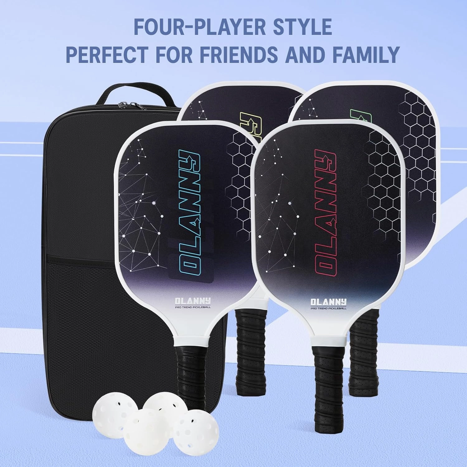 Graphite Pickleball Paddles Set- Premium Rackets Fiber Face & Polymer Honeycomb Core Pickleball Set Includes Pickleball Paddles   Pickleball Balls  Replacement Soft Grip   1 Bag