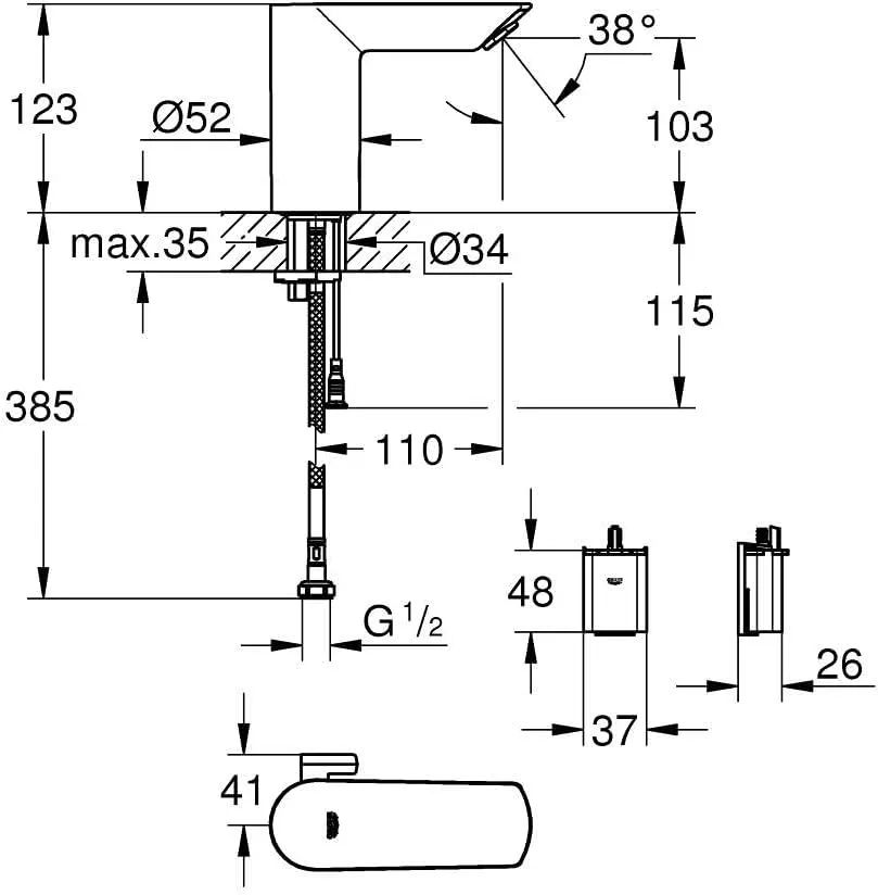 GROHE 36451000 BAU Cosmopolitan E, mit Mischung und variabel einstellbarem Temperaturbegrenzer, Chrome