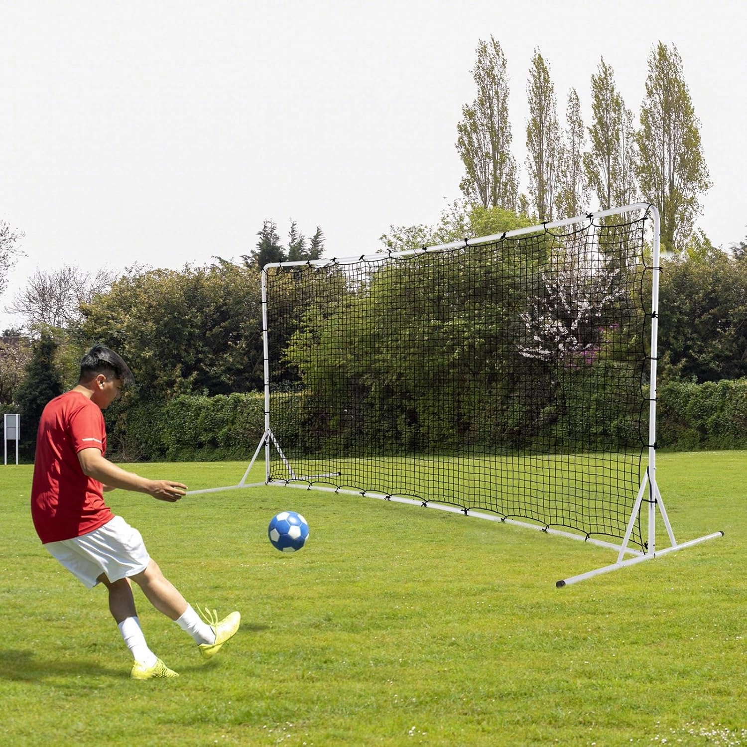 GYMAX Soccer Rebounder Net, 12' x 6' Soccer Equipment Set with All Weather Net, 6 Ground Stakes & Carrying Bag, Easy Setup Kickback Football Rebound Net for Backyard Soccer Practice, Training