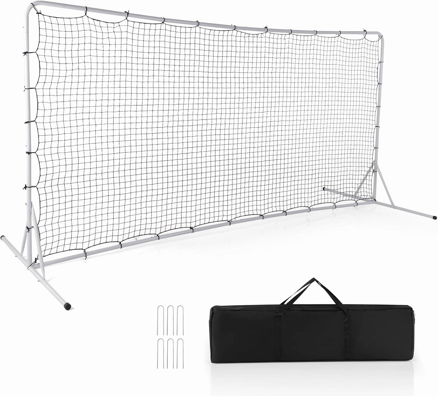 GYMAX Soccer Rebounder Net, 12' x 6' Soccer Equipment Set with All Weather Net, 6 Ground Stakes & Carrying Bag, Easy Setup Kickback Football Rebound Net for Backyard Soccer Practice, Training