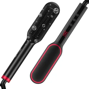 Hair Straightener Brush, 2-in-1 Ionic Straightening Comb with LCD Display, 13 Temperature Settings, 210℉ to 450℉ 30s Fast Heating, and Anti-Scald for Silky Smooth, Anti-Frizz Hair