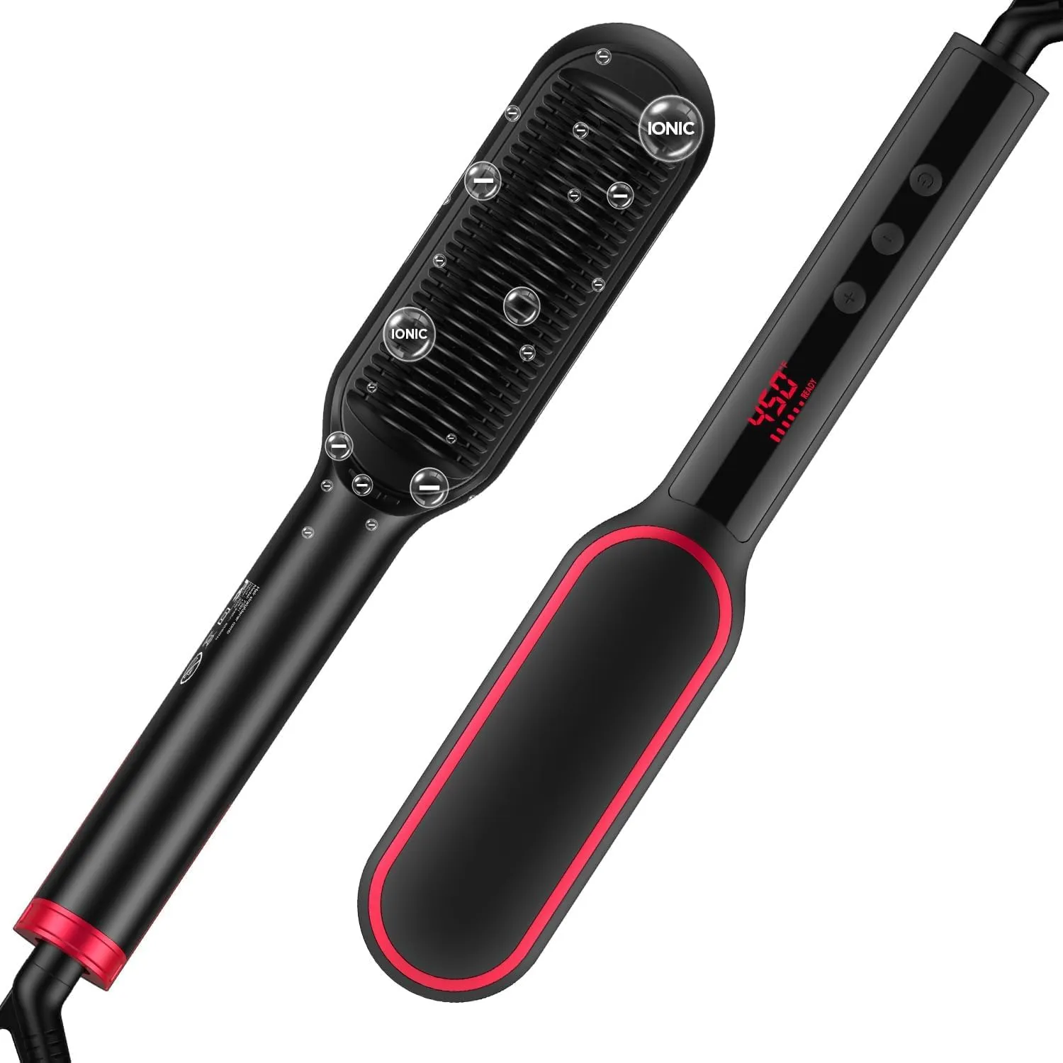 Hair Straightener Brush, 2-in-1 Ionic Straightening Comb with LCD Display, 13 Temperature Settings, 210℉ to 450℉ 30s Fast Heating, and Anti-Scald for Silky Smooth, Anti-Frizz Hair