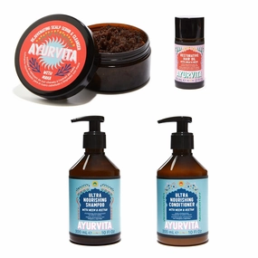 Haircare Set - Neem & Reetha Nourishing Shampoo And Conditioner, Restorative Hair Oil, and Scalp Scrub - Conditioning, Clarifying Treatments For All Hair Types - Earth-Friendly Design - 4 pc