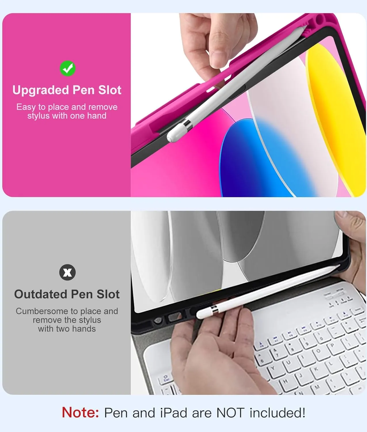 Hamile for iPad 11th 10th Generation Case with Keyboard - 7 Colors Backlit Wireless Detachable Folio Keyboard Cover with Pencil Holder for iPad 11-inch A16 2025 10th Gen 10.9 Inch 2022 (Hot Pink)