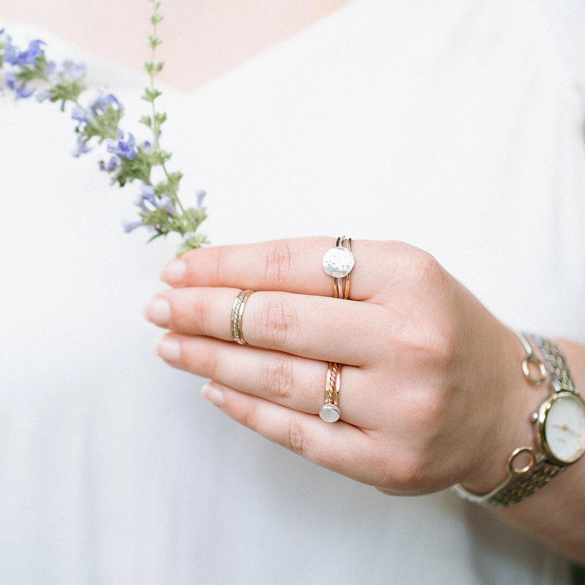 Hammered Disc Stacking Rings - Sterling Silver