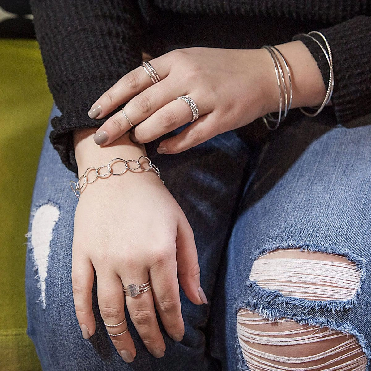 Hammered Disc Stacking Rings - Sterling Silver