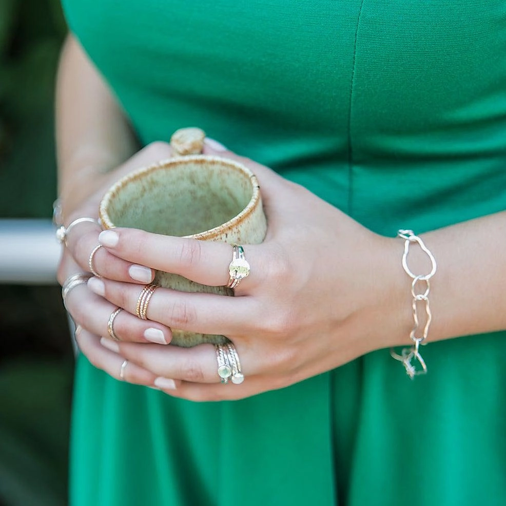 Hammered Disc Stacking Rings - Sterling Silver
